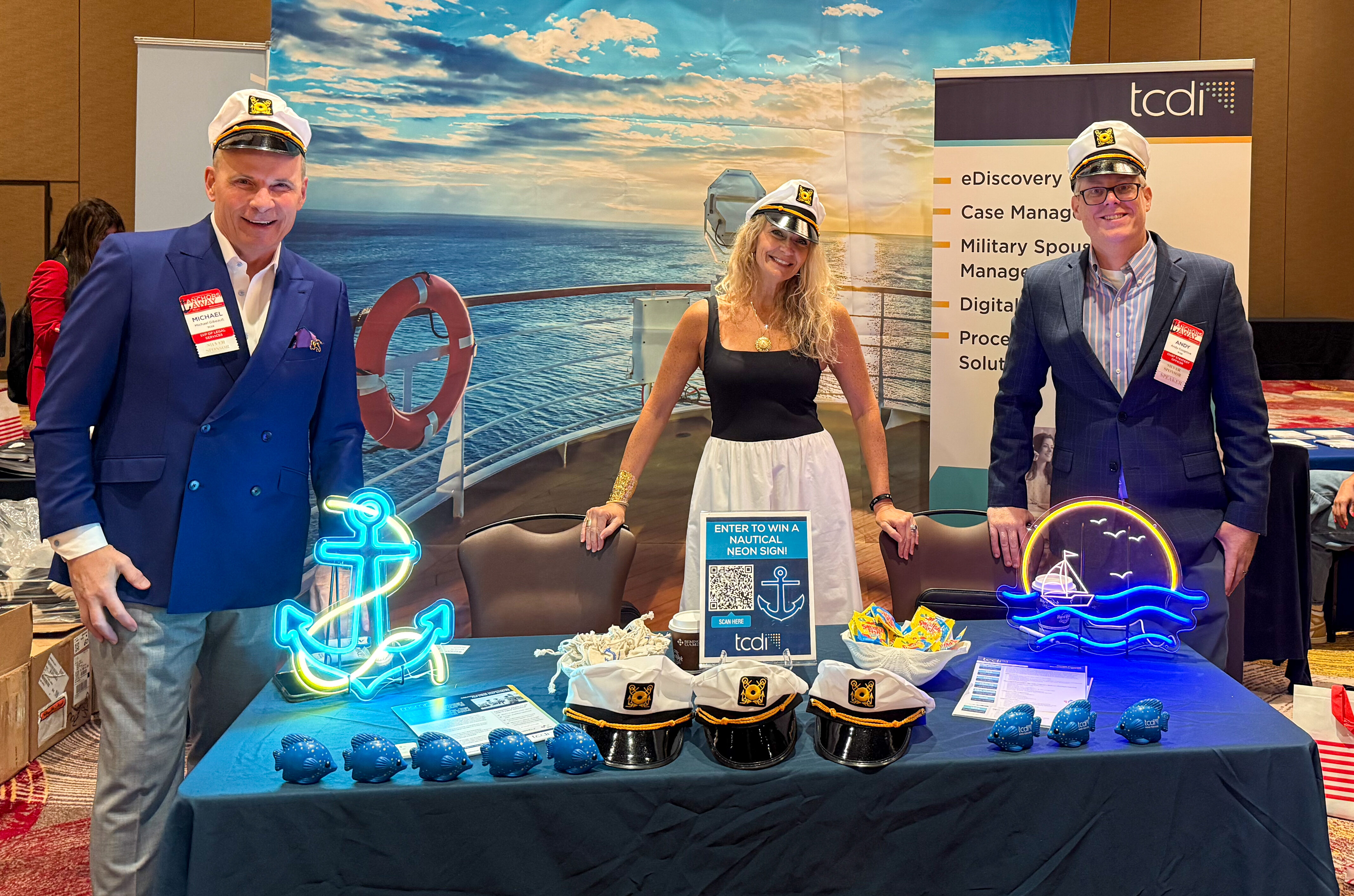 Michael Gibeault, Connie Smith, and Andy Cosgrove at TCDI's table during ACC S. Florida's Annual CLE Conference