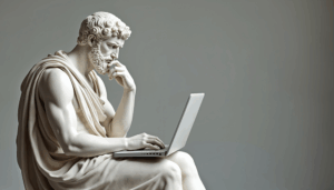 Momentum Going into 2026 - Thinker Statue Holding a Laptop