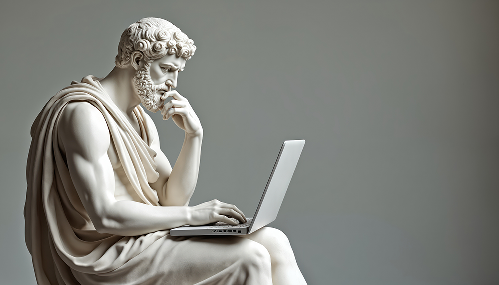Momentum Going into 2026 - Thinker Statue Holding a Laptop