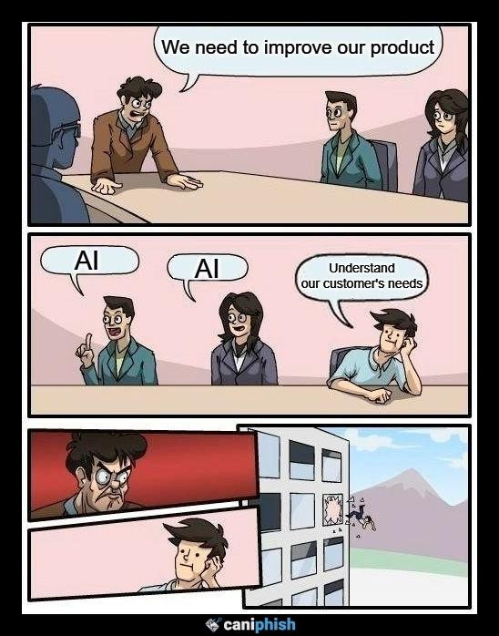 AI meme about solving client problems